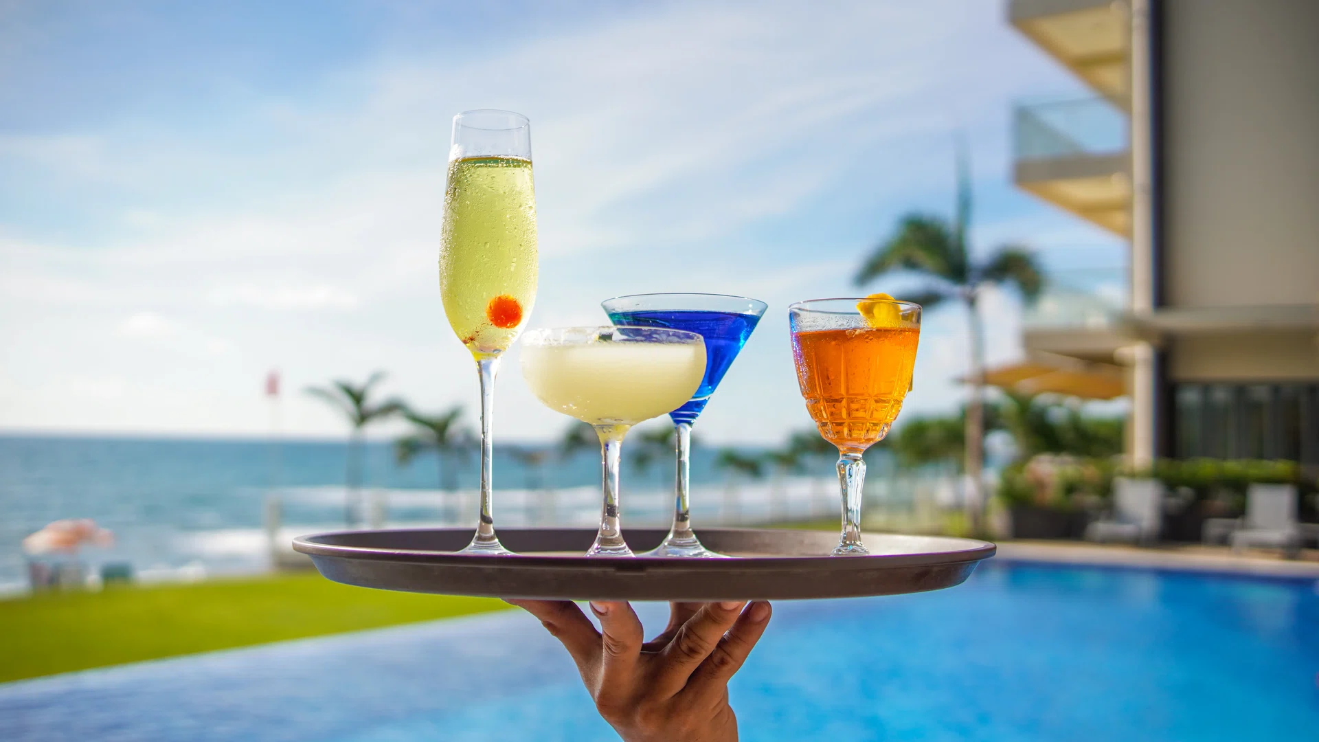 Colorful poolside cocktails